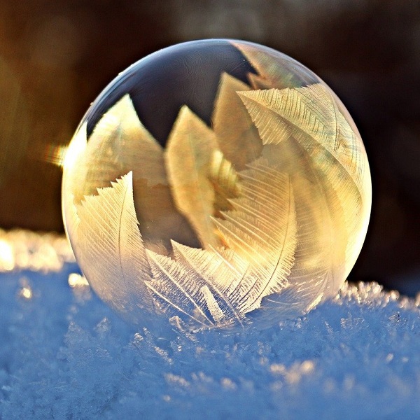 boule transparante remplie de feuilles dorées