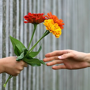 je donne un bouquet de fleurs